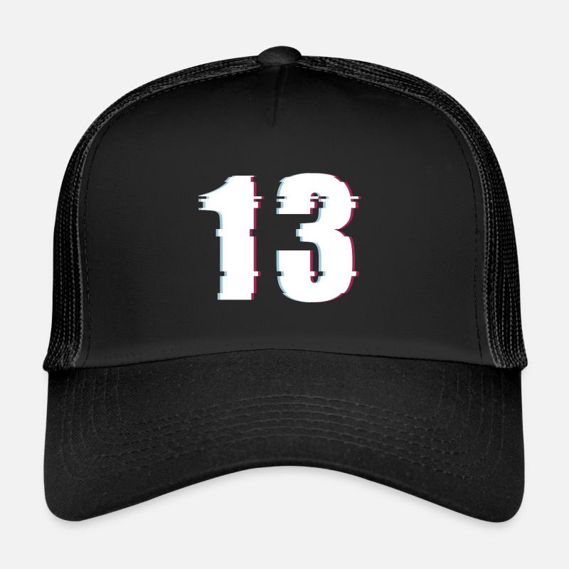 13 Dreizehn Thirteen Zahl Effekt Verzerrt Nummer - Trucker Cap - Schwarz/Schwarz
