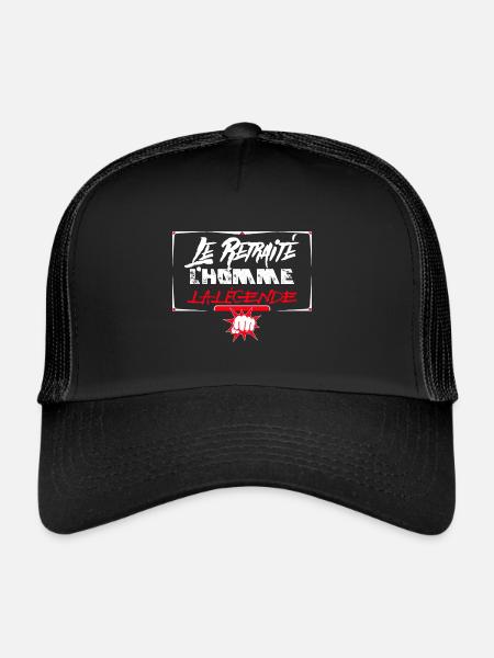 Le retraité l'homme la légende. Humour de retraité - Casquette trucker  - noir/noir - Devant