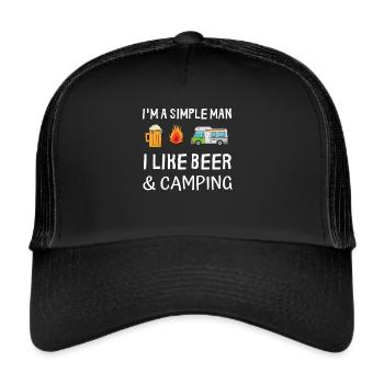 Homme simple bière feu de camp camping campeur - Casquette trucker  - noir/noir - Devant