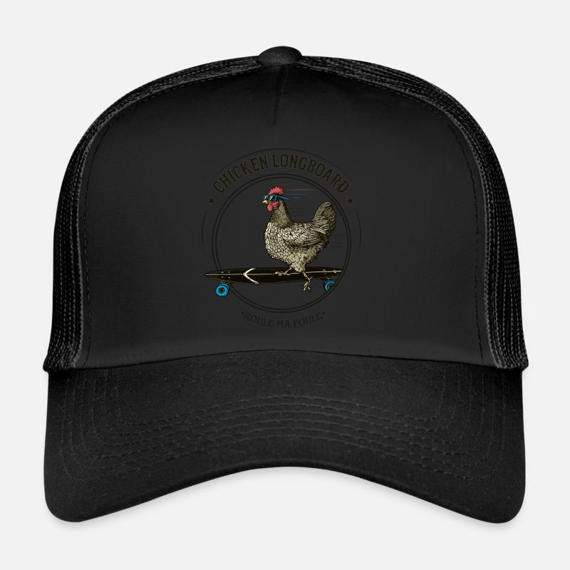 Hühnchen Longboard - Trucker Cap - Schwarz/Schwarz