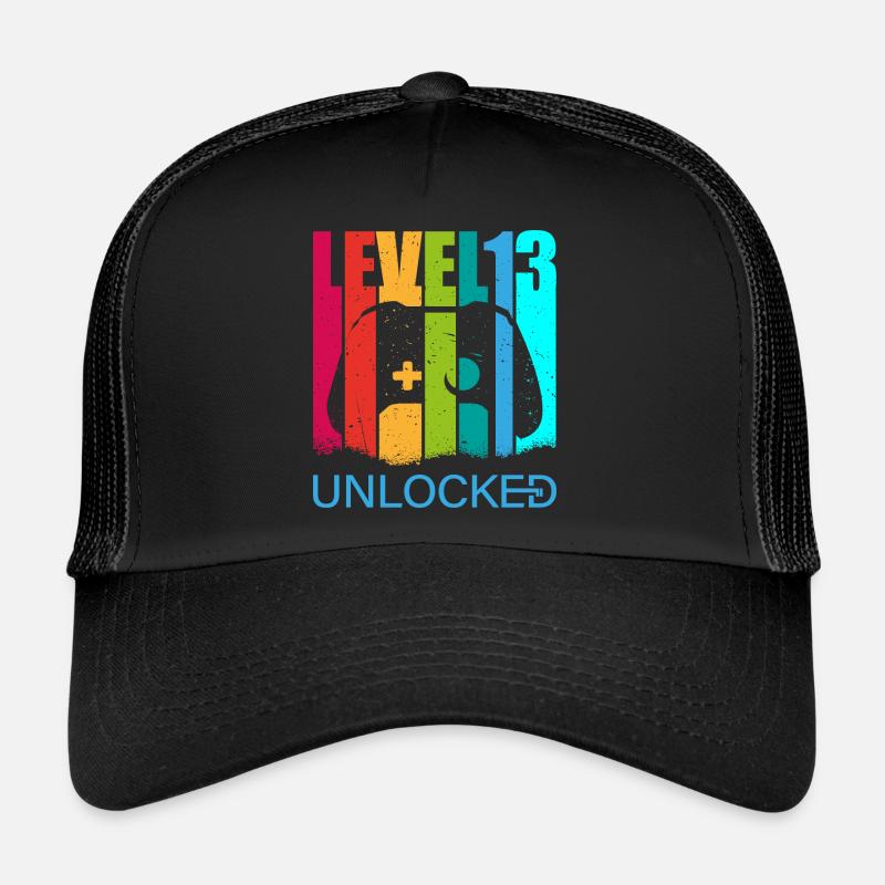 Geburtstag, Level 13 unlocked Geschenk - Trucker Cap - Schwarz/Schwarz