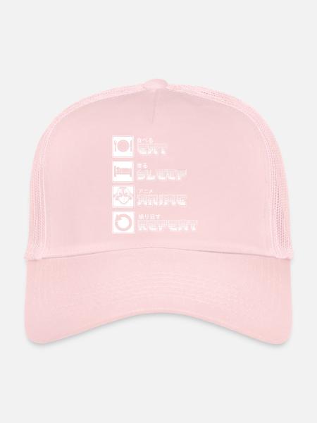 Eat Sleep Anime Repeat Retro Anime Merch Otaku - Trucker Cap - pale pink - Front