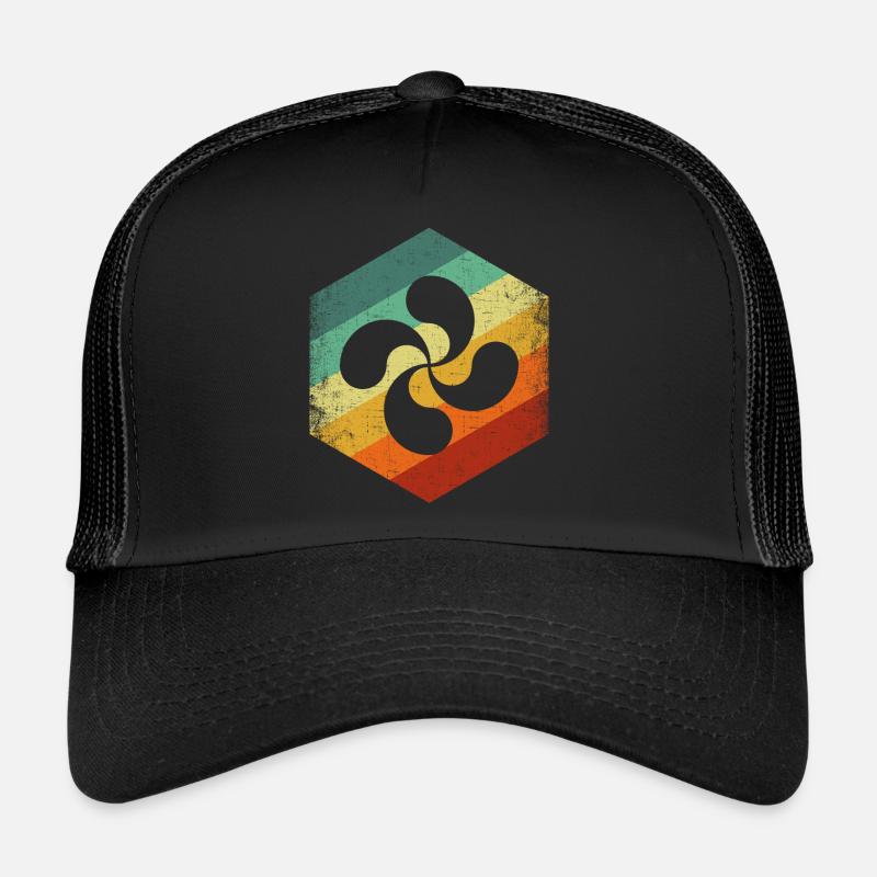 Lauburu Retro, Euskal spain basque - Casquette trucker  - noir/noir