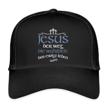 Jesus Christus Shirt Bibelvers Ich bin der Weg - Trucker Cap - Schwarz/Schwarz - Vorne