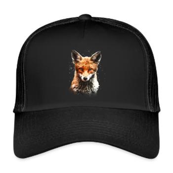 Fuchs mit Farbklecksen - Trucker Cap - Schwarz/Schwarz - Vorne