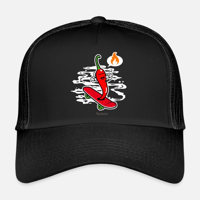 Chili Pepper Chillig on Skateboard - Trucker Cap - black/black