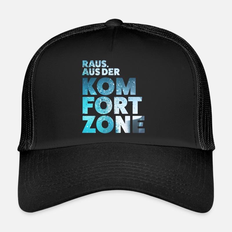 Raus aus der Komfortzone - Trucker Cap - Schwarz/Schwarz