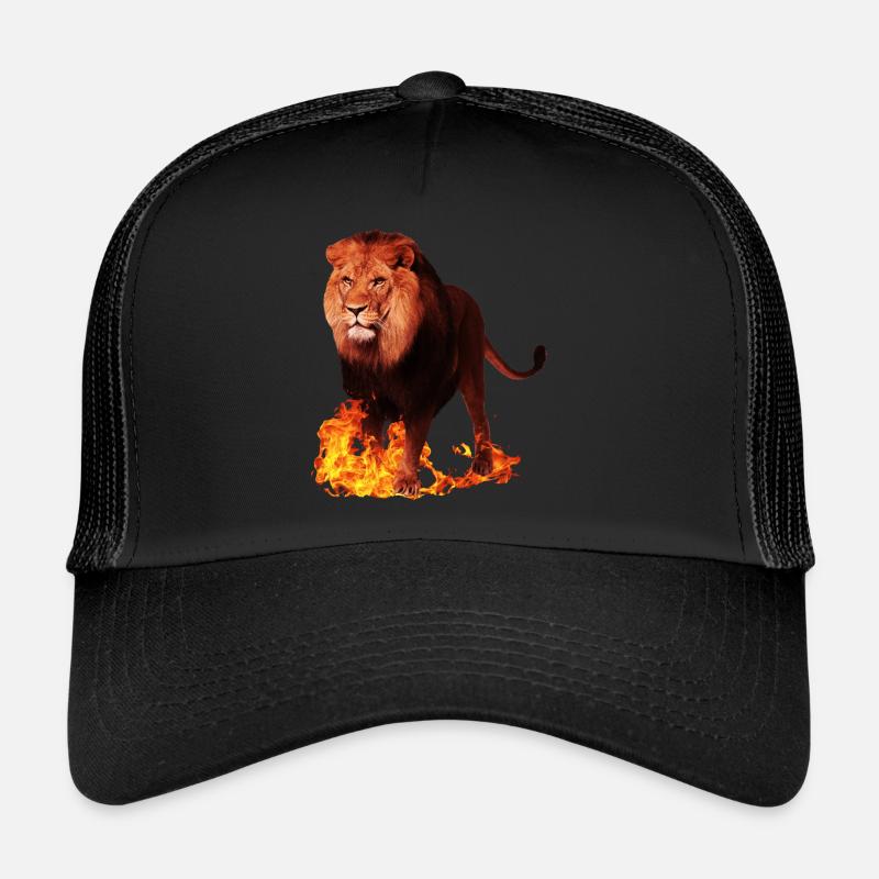 Lion wild animal on fire Trucker Cap