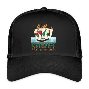 Brennende Schafkopf Karten - Trucker Cap - Schwarz/Schwarz - Vorne