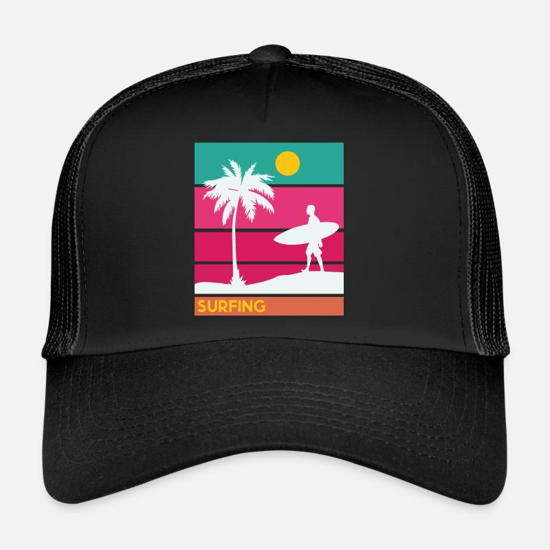 Surfing Surfboard Surfer Geschenksidee - Trucker Cap - Schwarz/Schwarz