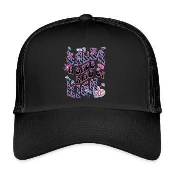 Salsa style hippie, flower power, style rétro, - Casquette trucker  - noir/noir - Devant