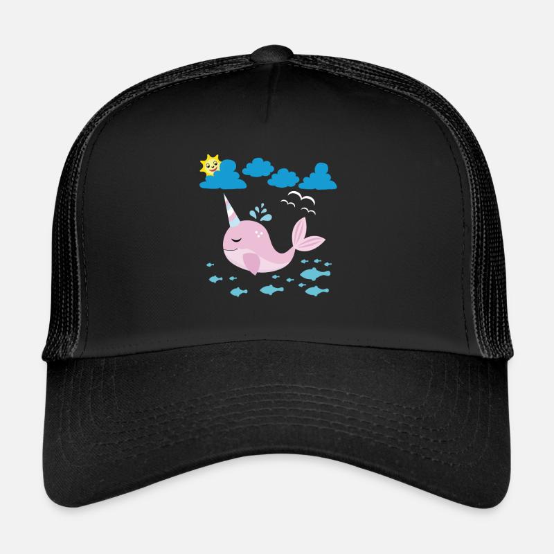 Petit narval, soleil souriant et poisson Casquette trucker 