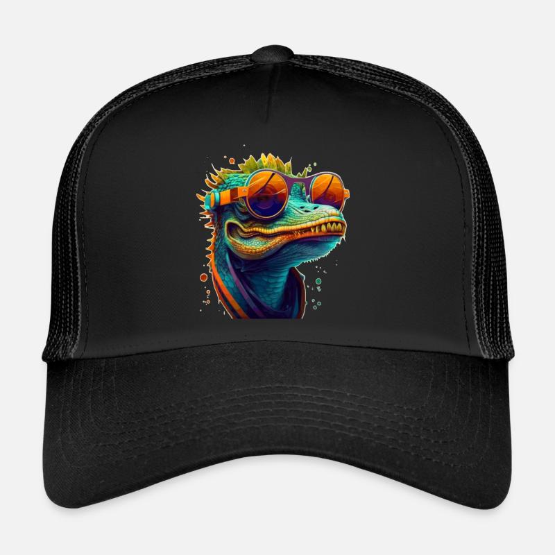 Kroko oder Alligator mit Sonnenbrille im Sommer Trucker Cap