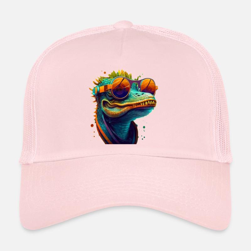 Kroko oder Alligator mit Sonnenbrille im Sommer Trucker Cap