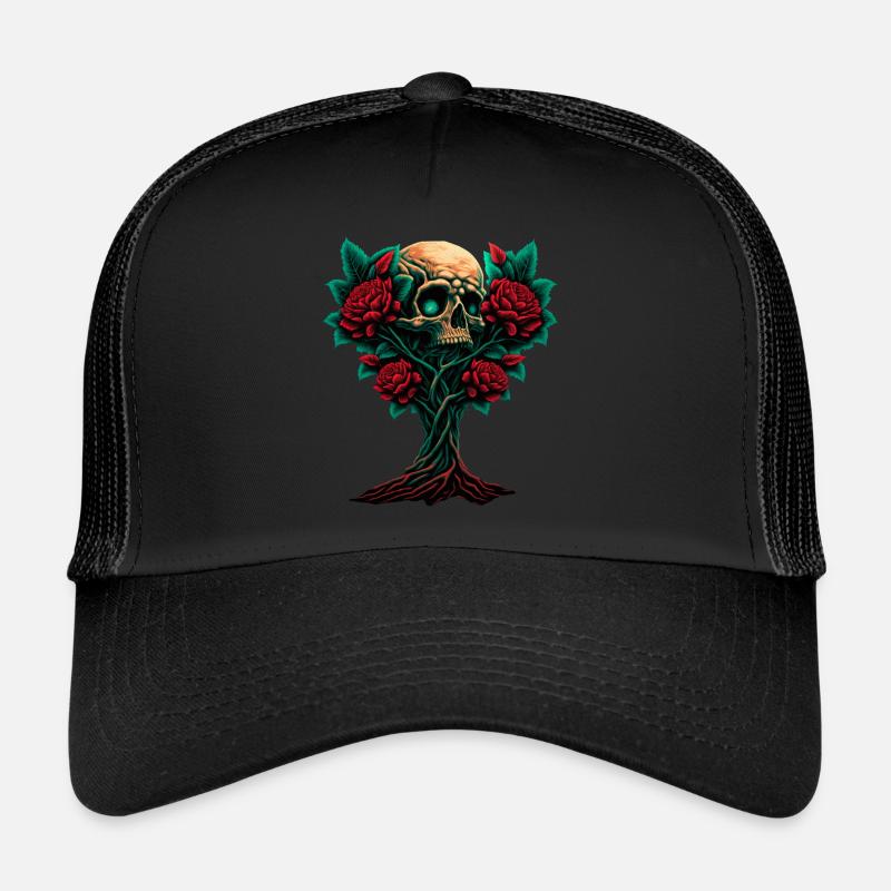 Tree with skull and roses Trucker Cap