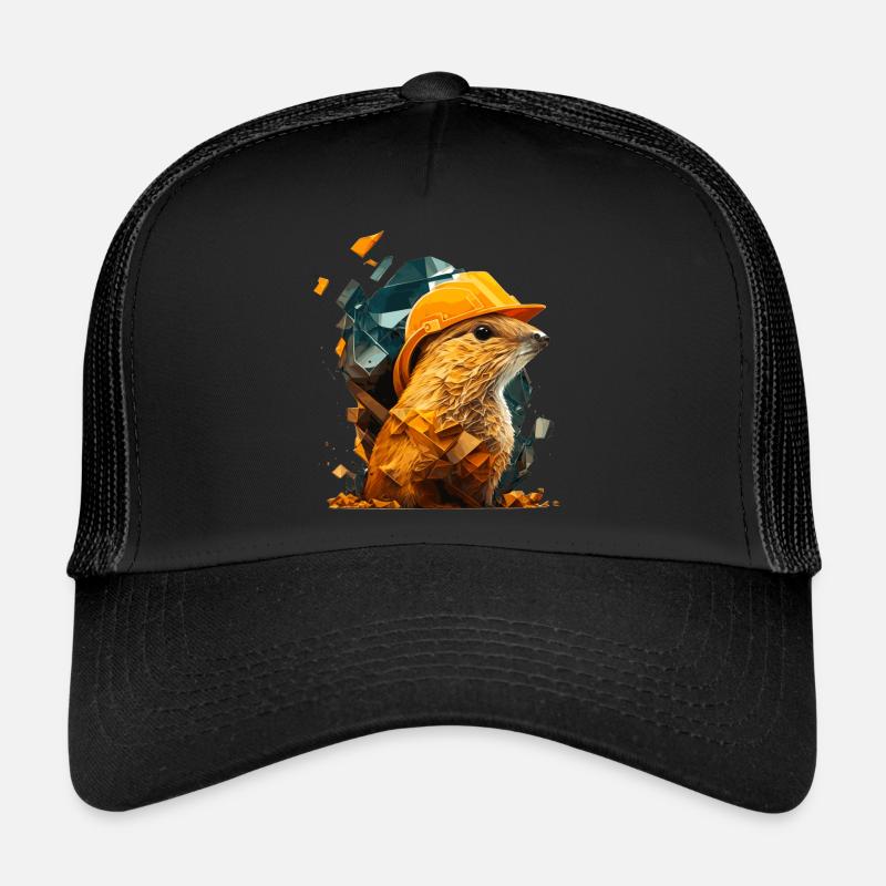 Erdhörnchen als Bauarbeiter mit gelbem Schutzhelm Trucker Cap