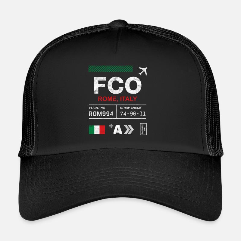Étiquette d’aéroport de Rome - Casquette trucker  - noir/noir