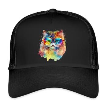 Chat persan coloré cool avec des lunettes de soleil chat - Casquette trucker  - noir/noir - Devant