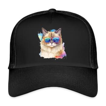 Chat ragdoll coloré cool avec des lunettes de soleil chat - Casquette trucker  - noir/noir - Devant