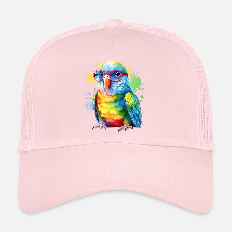 Colorful cool parrot with glasses Trucker Cap