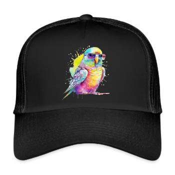 Perruche fraîche colorée avec des lunettes - Casquette trucker  - noir/noir - Devant
