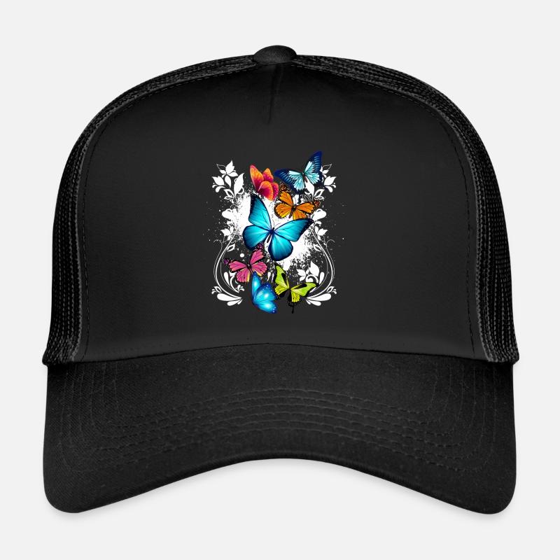 Fleurs de papillon Ornement Splash Art - Casquette trucker - noir/noir