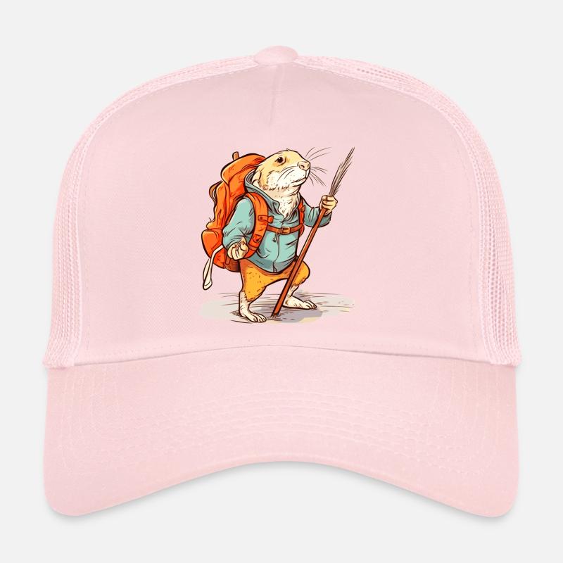 Mole rat as a hiker with stick and backpack Trucker Cap