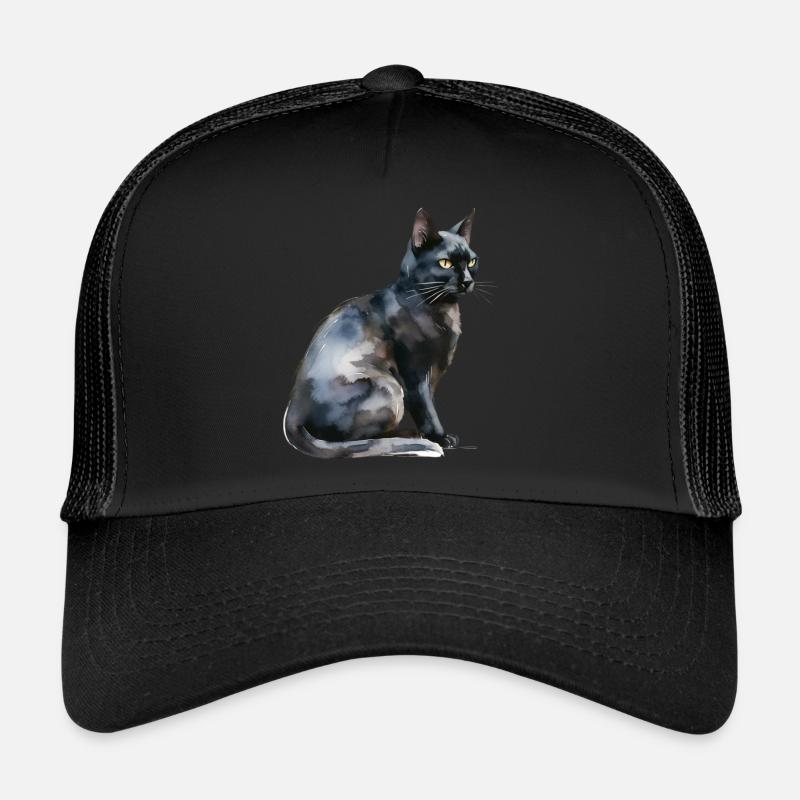 Chat Sorcier – Mysticisme à l’aquarelle - Casquette trucker - noir/noir