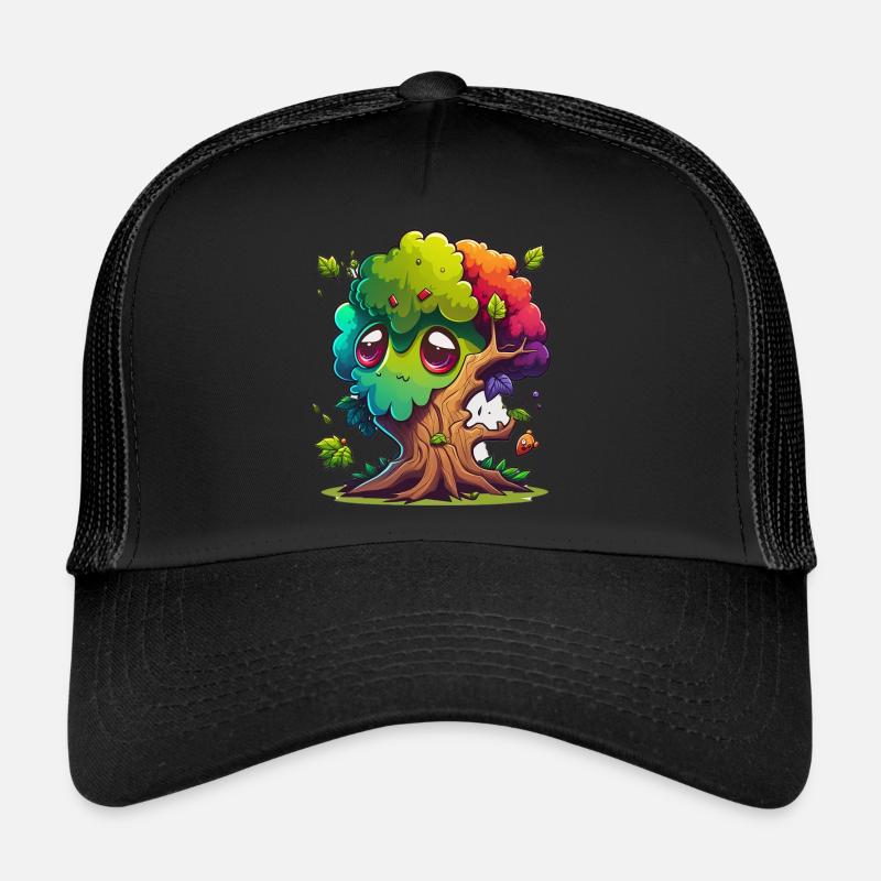 tree cartoon art - Trucker Cap - Schwarz/Schwarz