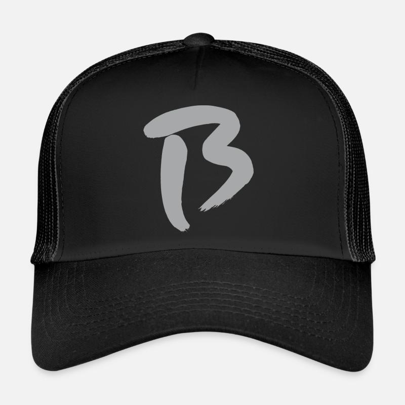 B - Lettre initiale - Casquette trucker  - noir/noir