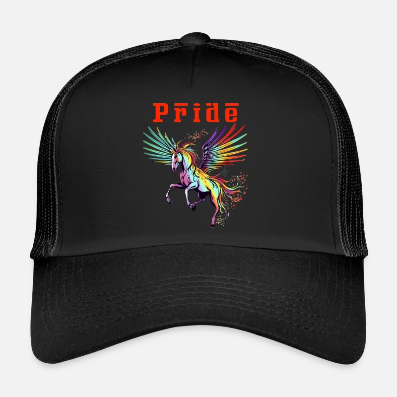 Fahre mit Stolz Majestätischer Regenbogen Pegasus Blutrot Trucker Cap