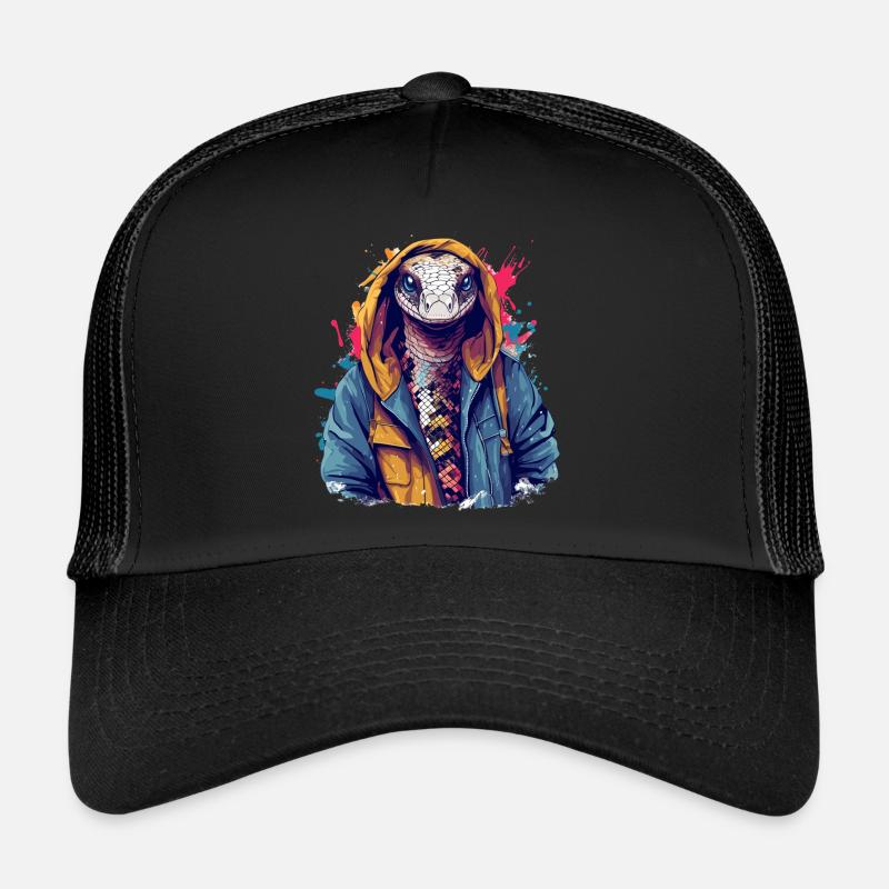 Schlange auf der Straße | Stadtschlange - Trucker Cap - Schwarz/Schwarz