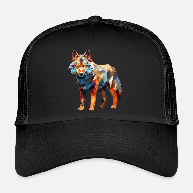 Dessin géométrique Wolf - Casquette trucker  - noir/noir
