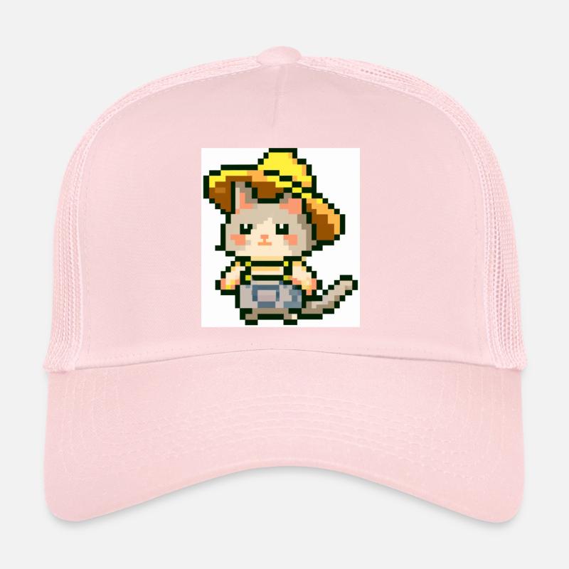 Chat avec chapeau de fermier, fermier, salopettes, pixelart Casquette trucker 