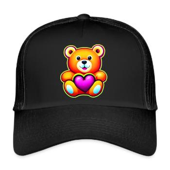 Niedlicher süßer Teddybär mit rosa Herz - Trucker Cap - Schwarz/Schwarz - Vorne