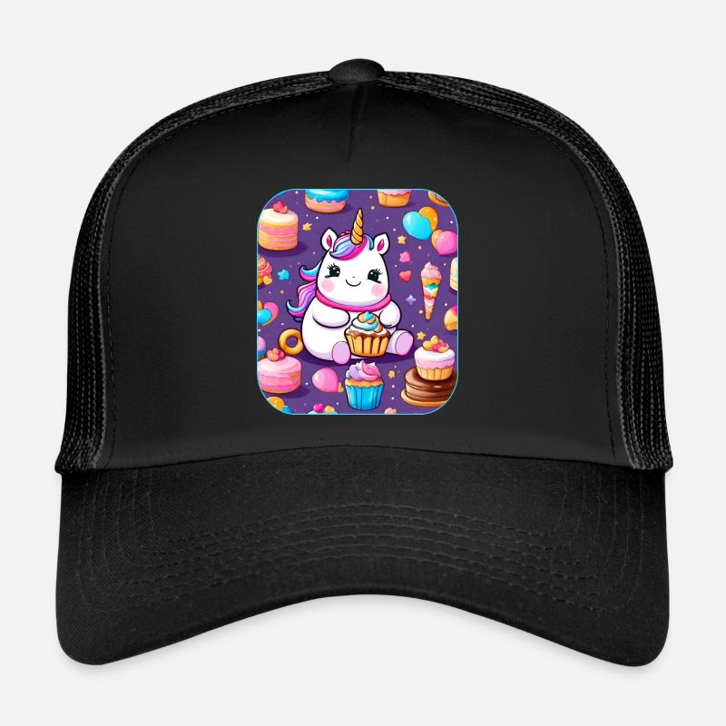 Licorne épaisse mignonne avec gâteau et cupcakes Casquette trucker 