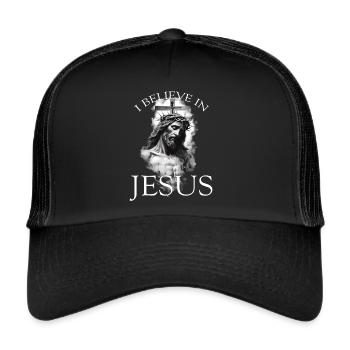 I BELIEVE IN JESUS LIVE FREE DIE PROUD - Trucker Cap - Schwarz/Schwarz - Vorne