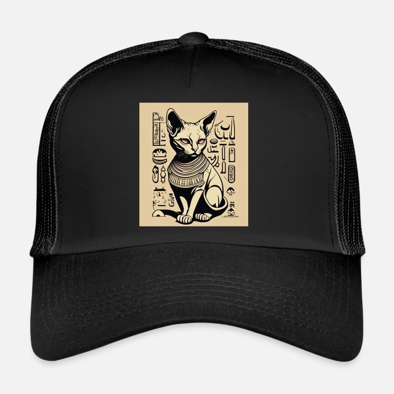 Ägyptische Katzenschablone - Trucker Cap - Schwarz/Schwarz