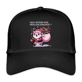 WITZIGE WEIHNACHTSMANN KATZE IN GAMING RETRO 8BIT - Trucker Cap - Schwarz/Schwarz - Vorne