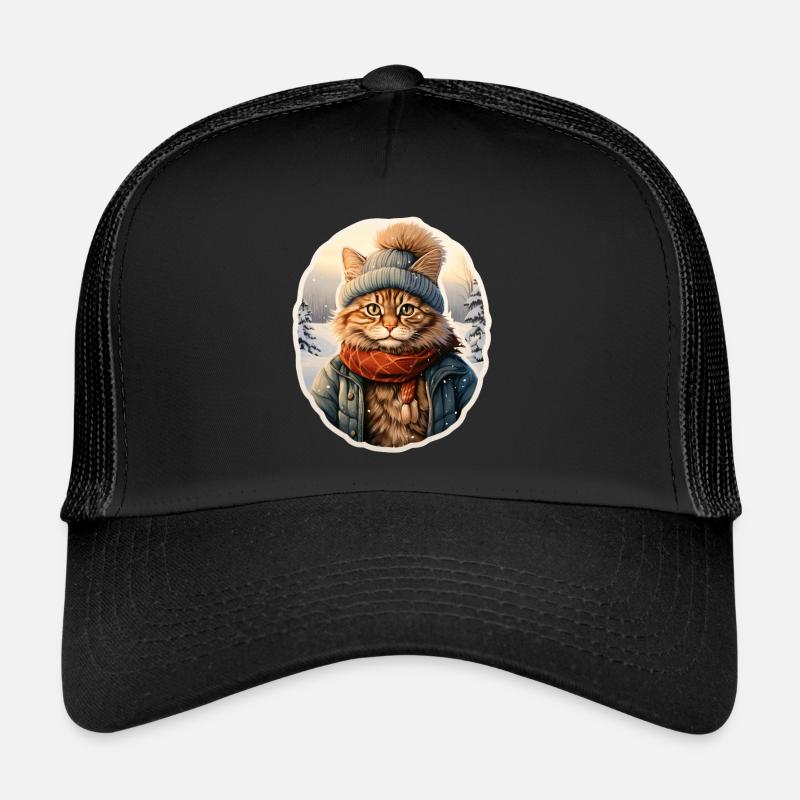 Chat des forêts norvégiennes avec chapeau, écharpe et veste Casquette trucker 