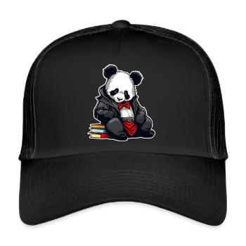 Niedlicher Panda mit Büchern - Trucker Cap - Schwarz/Schwarz - Vorne
