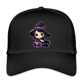 Cute witch with black cat - Trucker Cap - black/black - Front