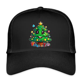 Niedlicher Weihnachtsbaum mit Geschenkem - Trucker Cap - Schwarz/Schwarz - Vorne