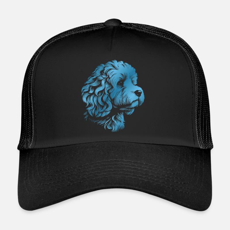 Cockerpoo Cocker Spaniel Poodle Portrait, Drawing - Trucker Cap - black/black