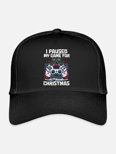 Game on Break for Christmas Gift Humor Geek - Trucker Cap - black/black - Front