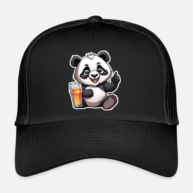 Panda exubérant avec boisson Casquette trucker 