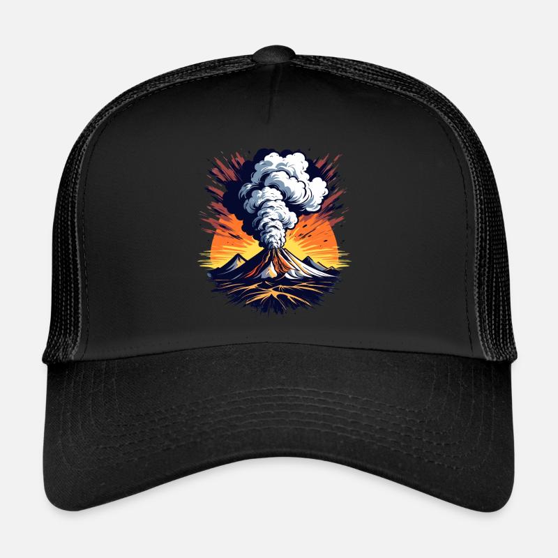 Éruption volcanique, éruption avec nuage de cendres et lave - Casquette trucker - noir/noir