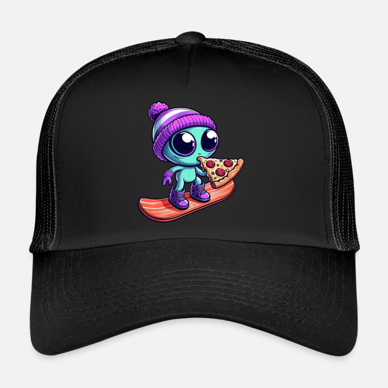 Cooles Alien mit Wollmütze Snowboarder - Trucker Cap - Schwarz/Schwarz