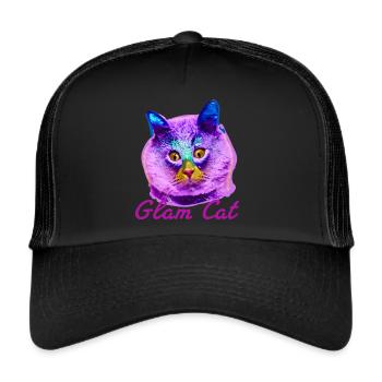 Glam cat,katze,pink, glamourös, schielend - Trucker Cap - Schwarz/Schwarz - Vorne