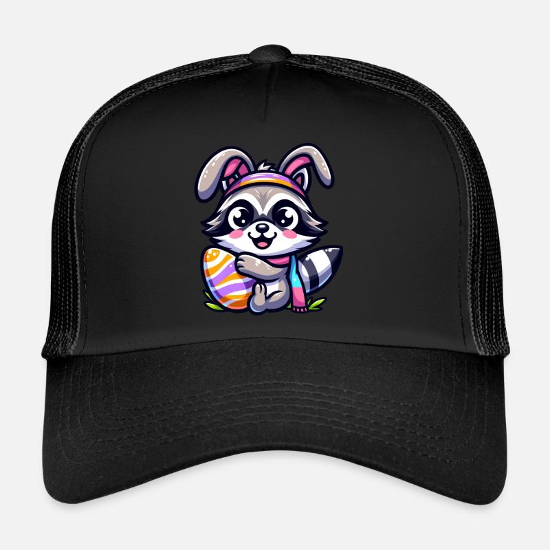 Dessin animé de déguisement d’oeuf de raton laveur de Pâques Casquette trucker 